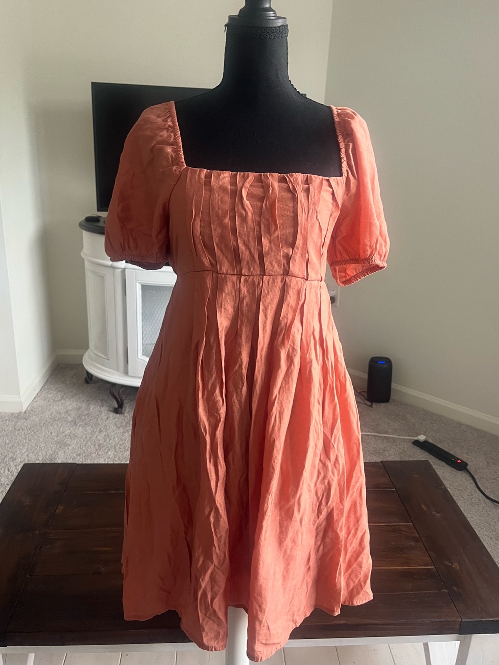 Blu Pepper Coral Square-Neck Puff Sleeve Midi Dress